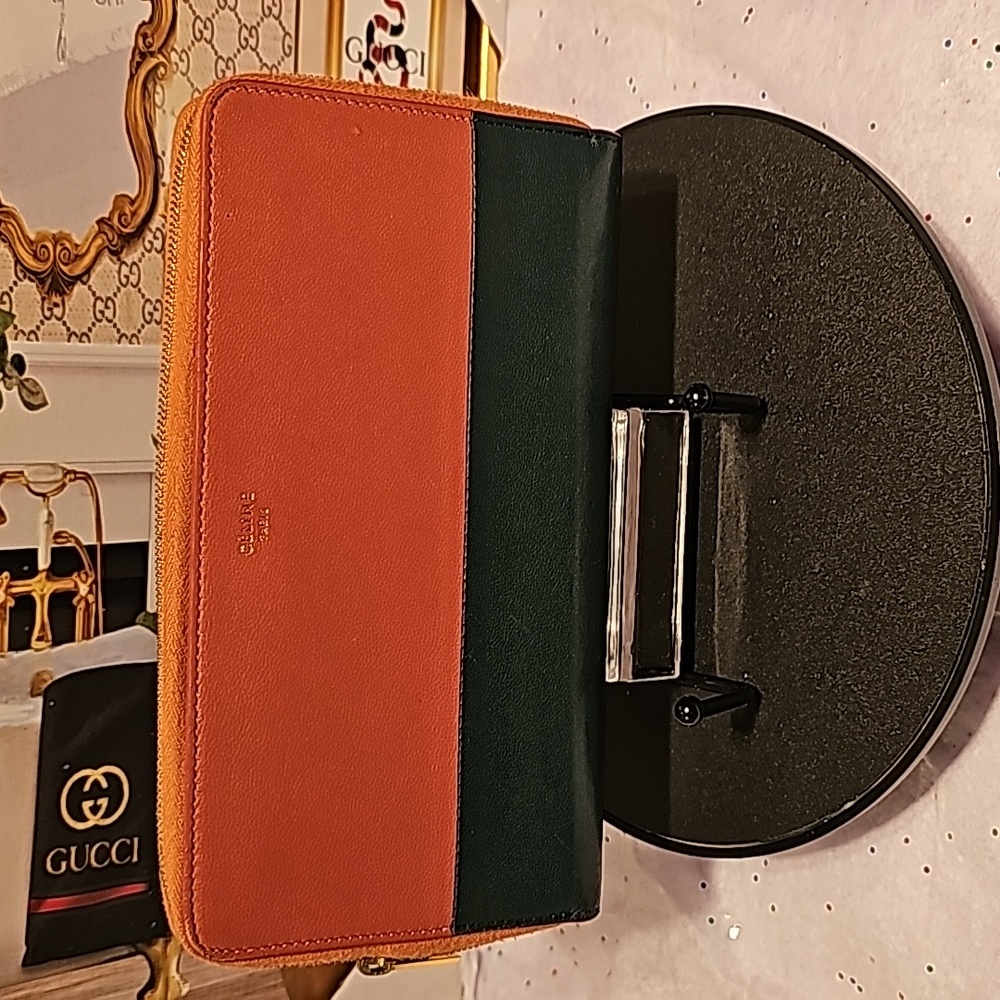 Celine Paris King Bicolor Zip Around Leather Wallet